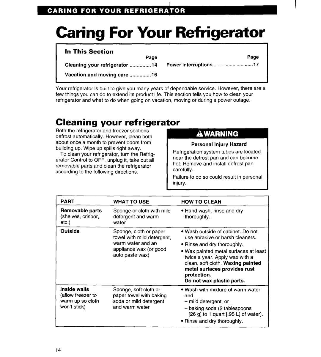 Estate IT18HD, LTL8HA Caring For Your Refrigerator, Cleaning your refrigerator, In This Section 