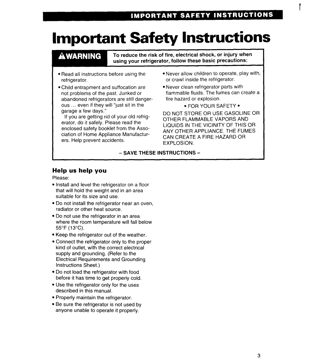 Estate LTL8HA, IT18HD important safety instructions Help us help you 