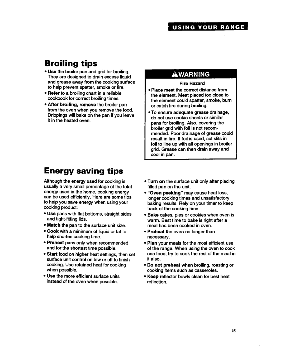 Estate TERZOWOY warranty Broiling tips, Energy saving tips, Fire Hazard 