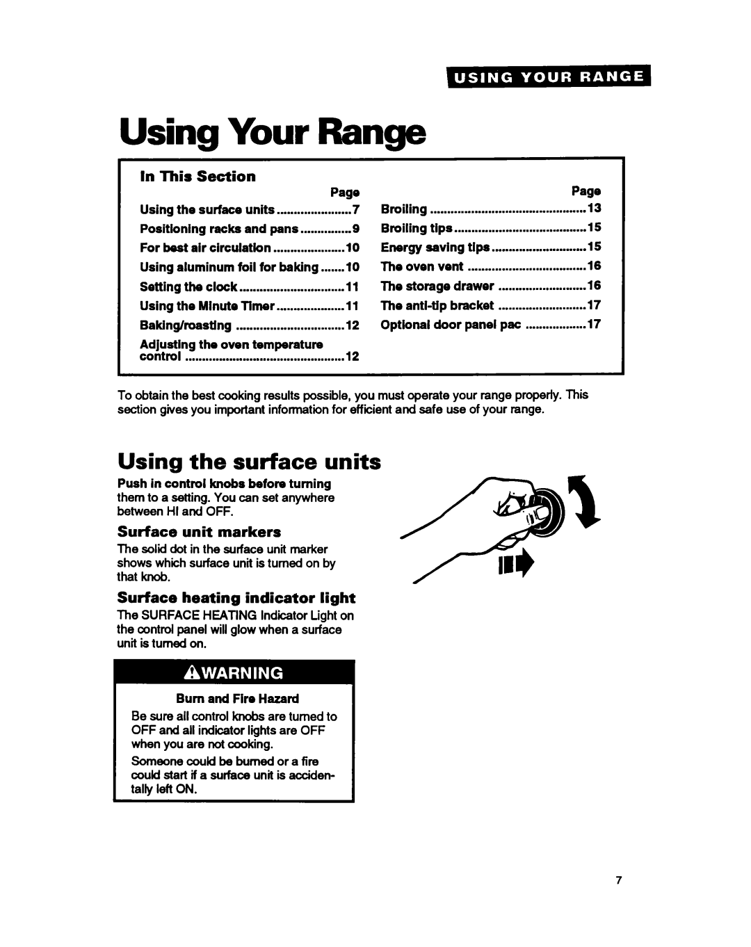 Estate TERZOWOY Using Your Range, Using the surface units, This, Surface unit markers, Surface heating indicator light 