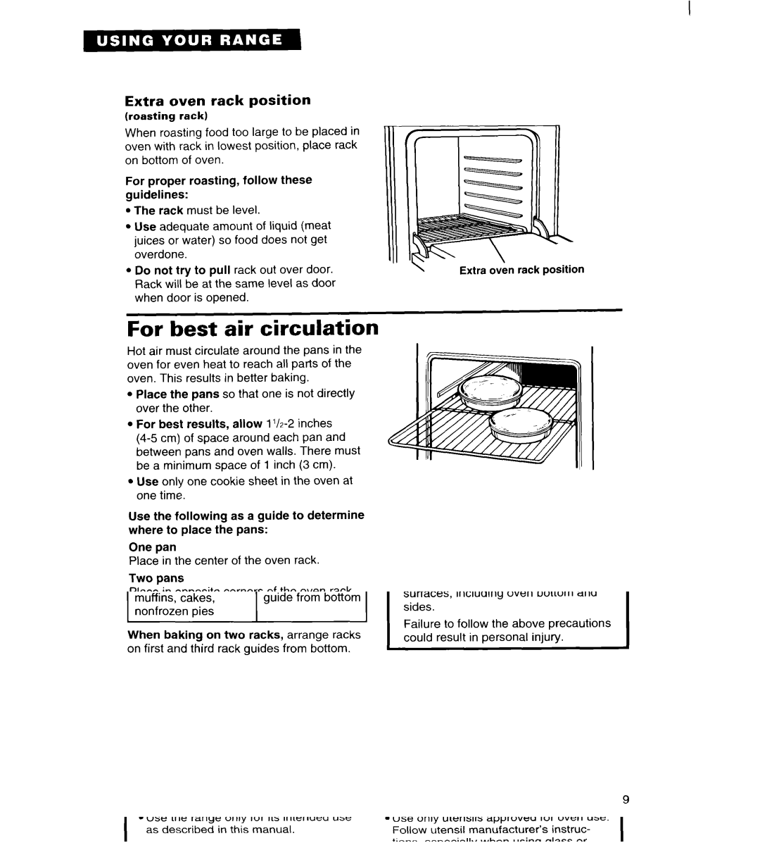 Estate TGRGIWZB manual For best air circulation, Extra oven rack position 