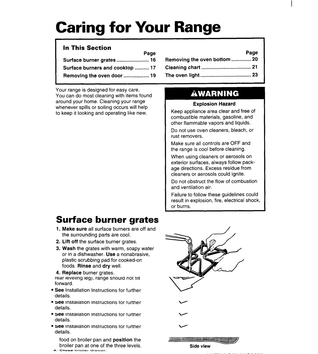 Estate TGRGIWZB manual Caring for Your Range, Surface burner arates, This Section 