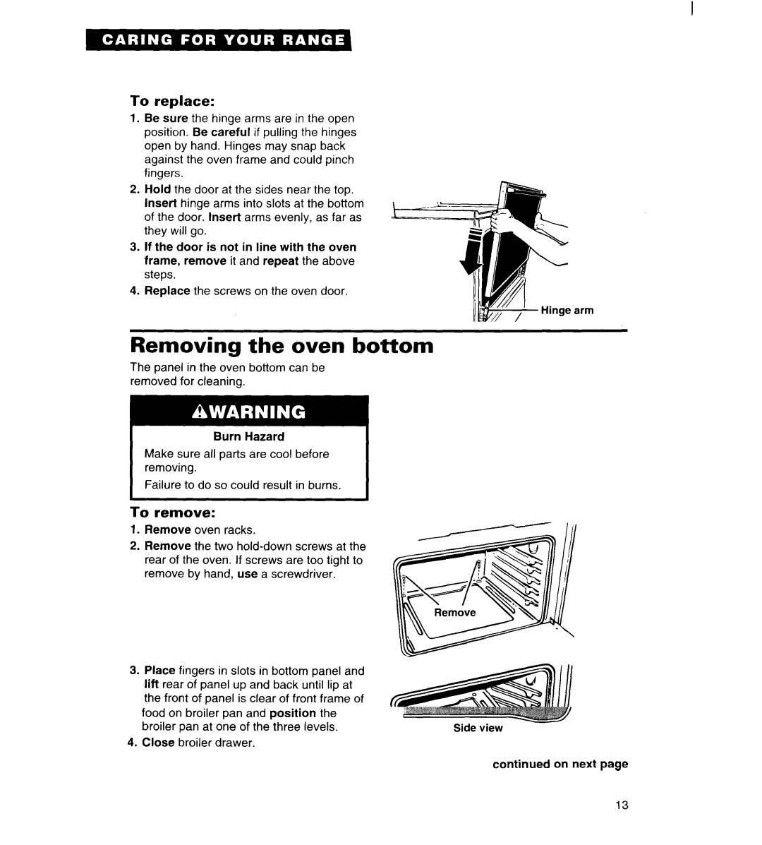 Estate TGRGIWZB manual Removing the oven bottom, To replace 