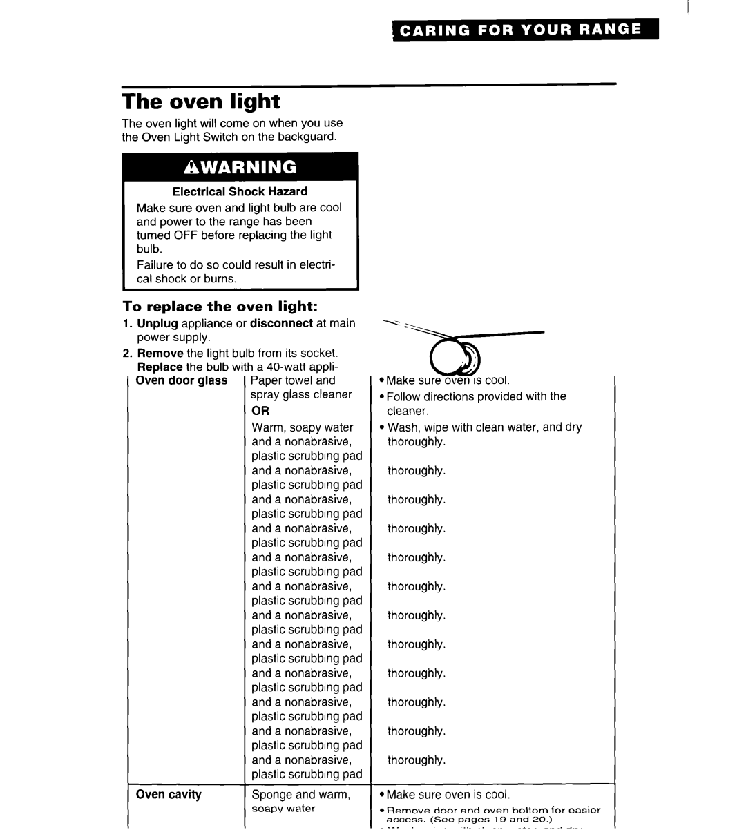 Estate TGRGIWZB manual Oven light, To replace the oven light 