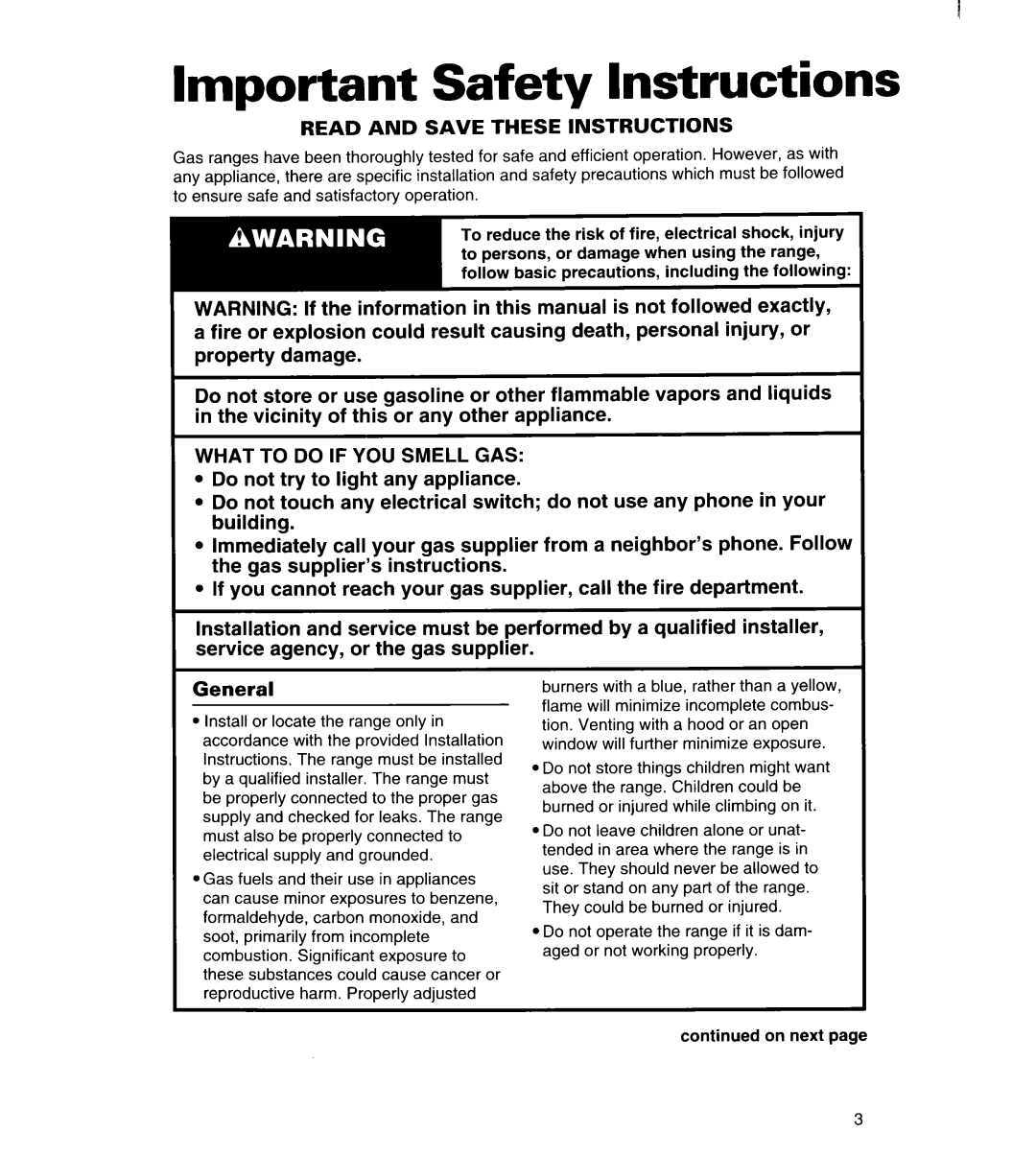 Estate TGRGIWZB manual Important Safety Instructions, Read and Save These Instructions 