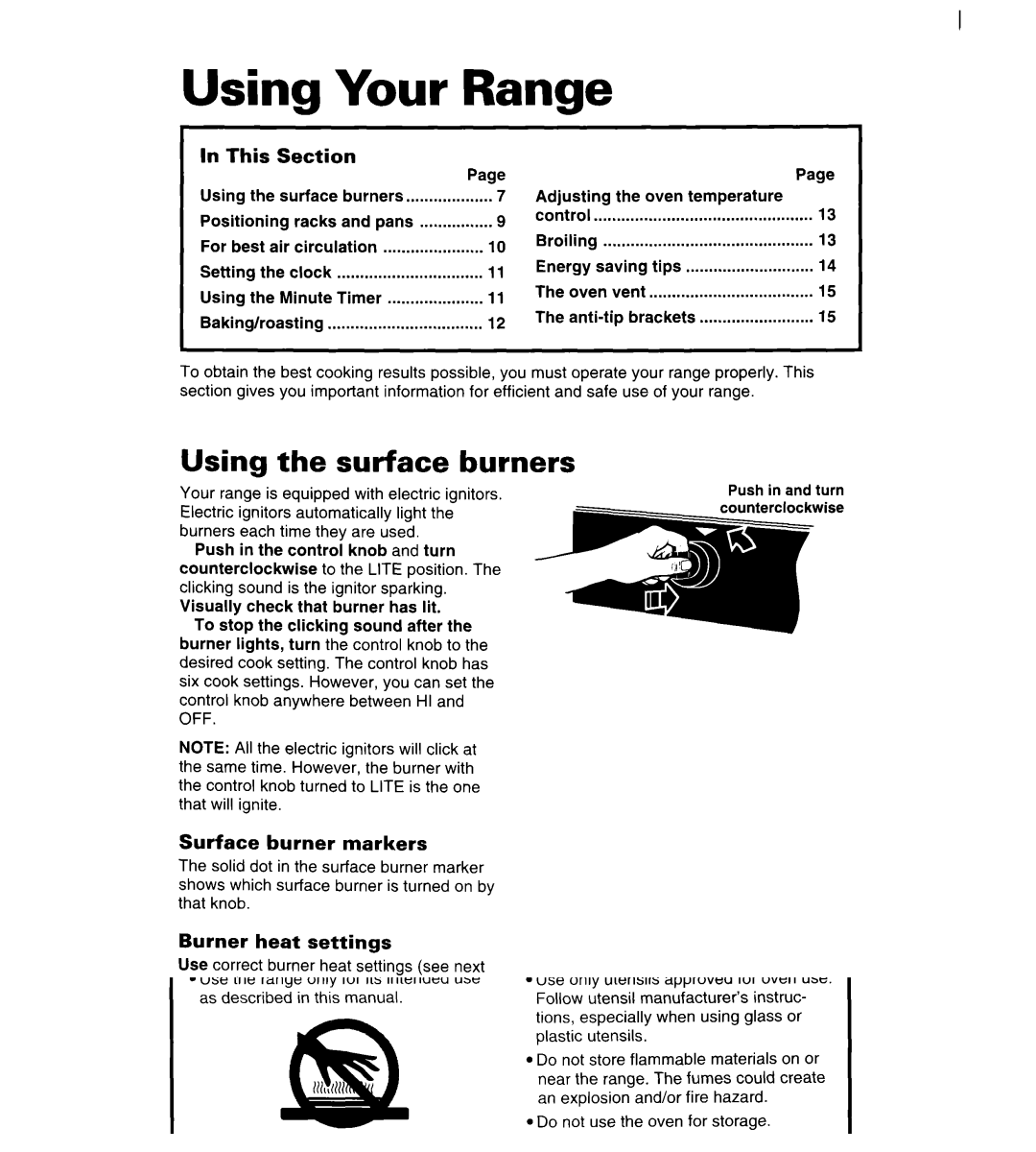 Estate TGRGIWZB manual Using Your Range, Using the surface burners, This, Surface burner markers, Burner heat settings 