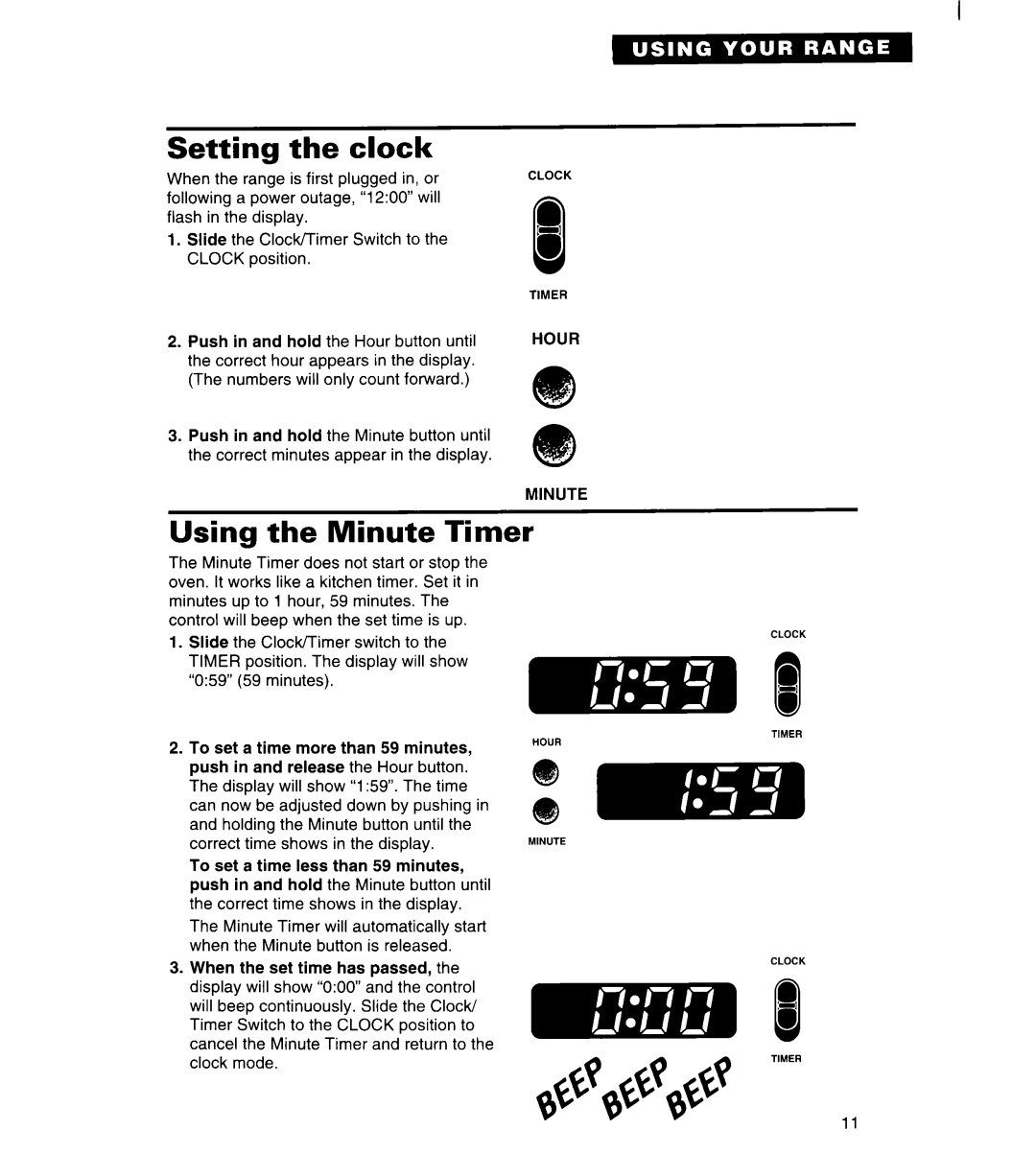 Estate TGRGIWZB manual clock, Using the Minute Timer, Setting 