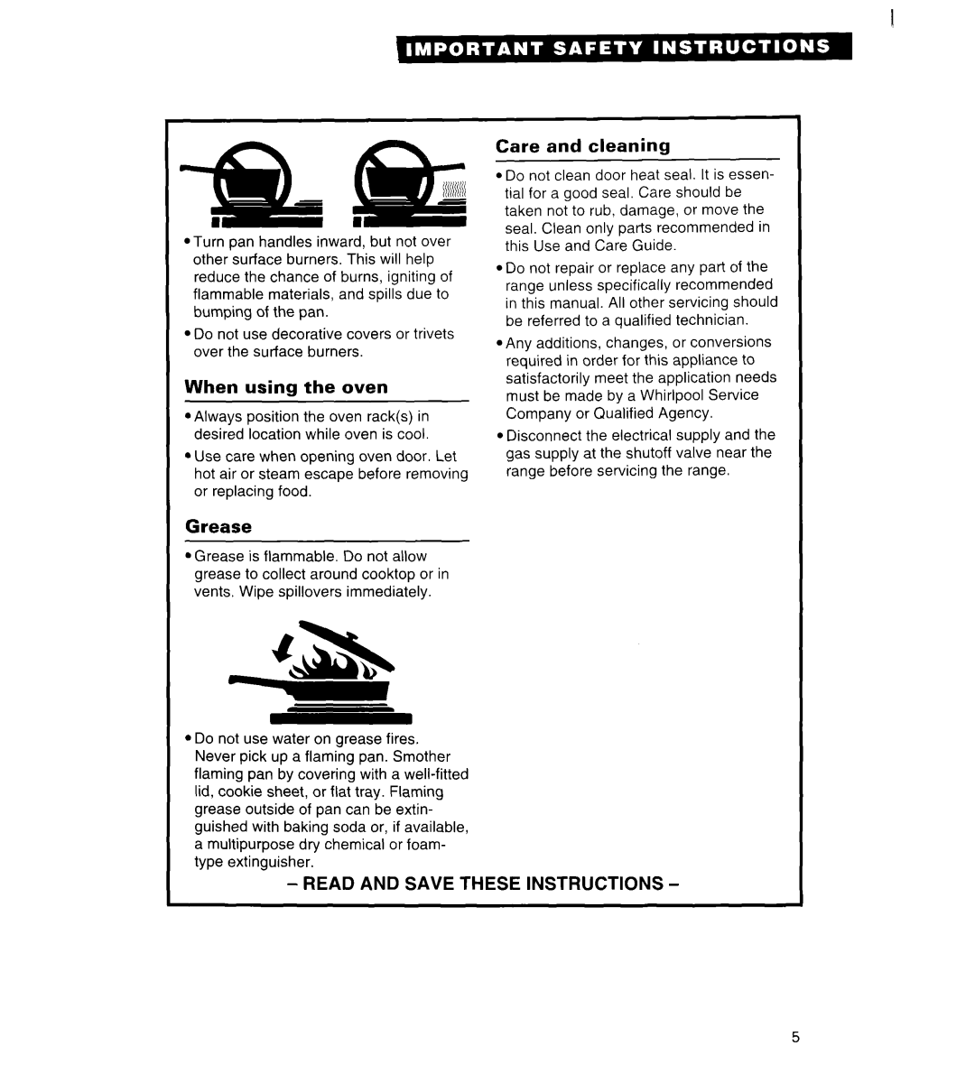 Estate TGRGIWZB manual When using the oven, Grease, Care and cleaninn, Read And Save These Instructions 