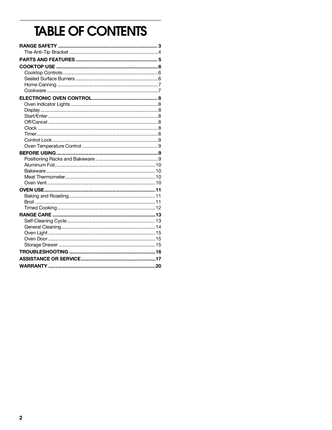 Estate TGS325 manual Table of Contents 