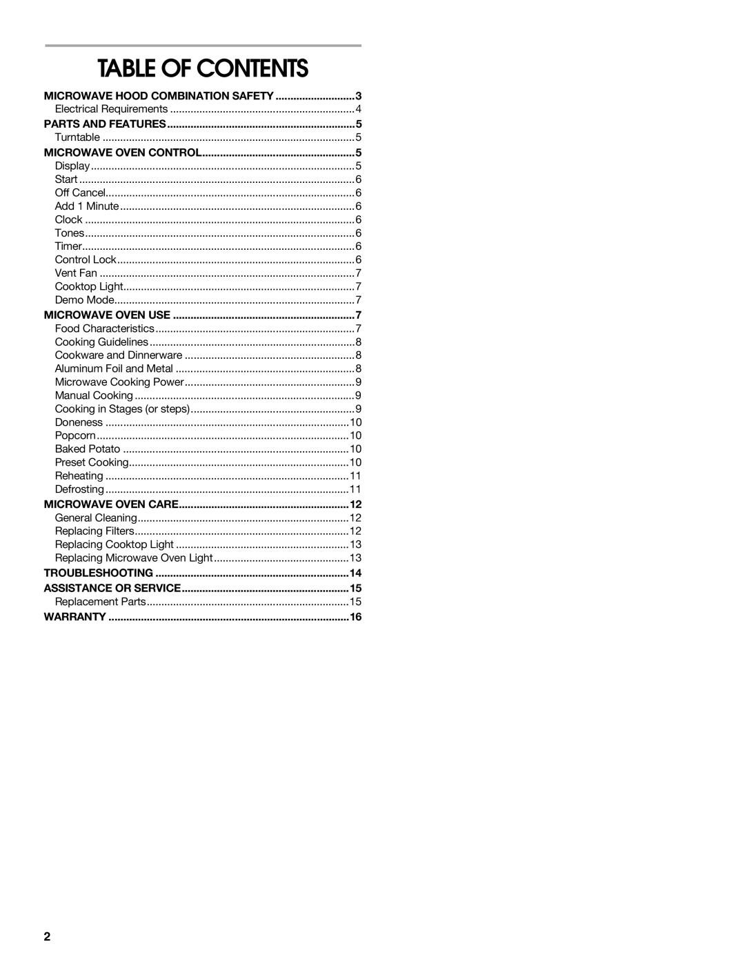 Estate TMH16XS manual Table of Contents 