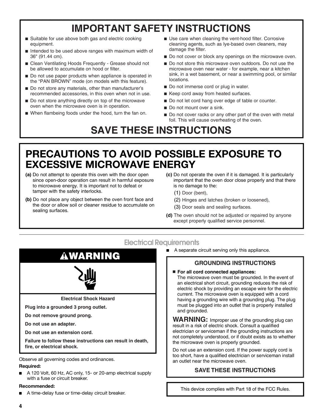 Estate TMH16XS manual Electrical Requirements, Required, Recommended 