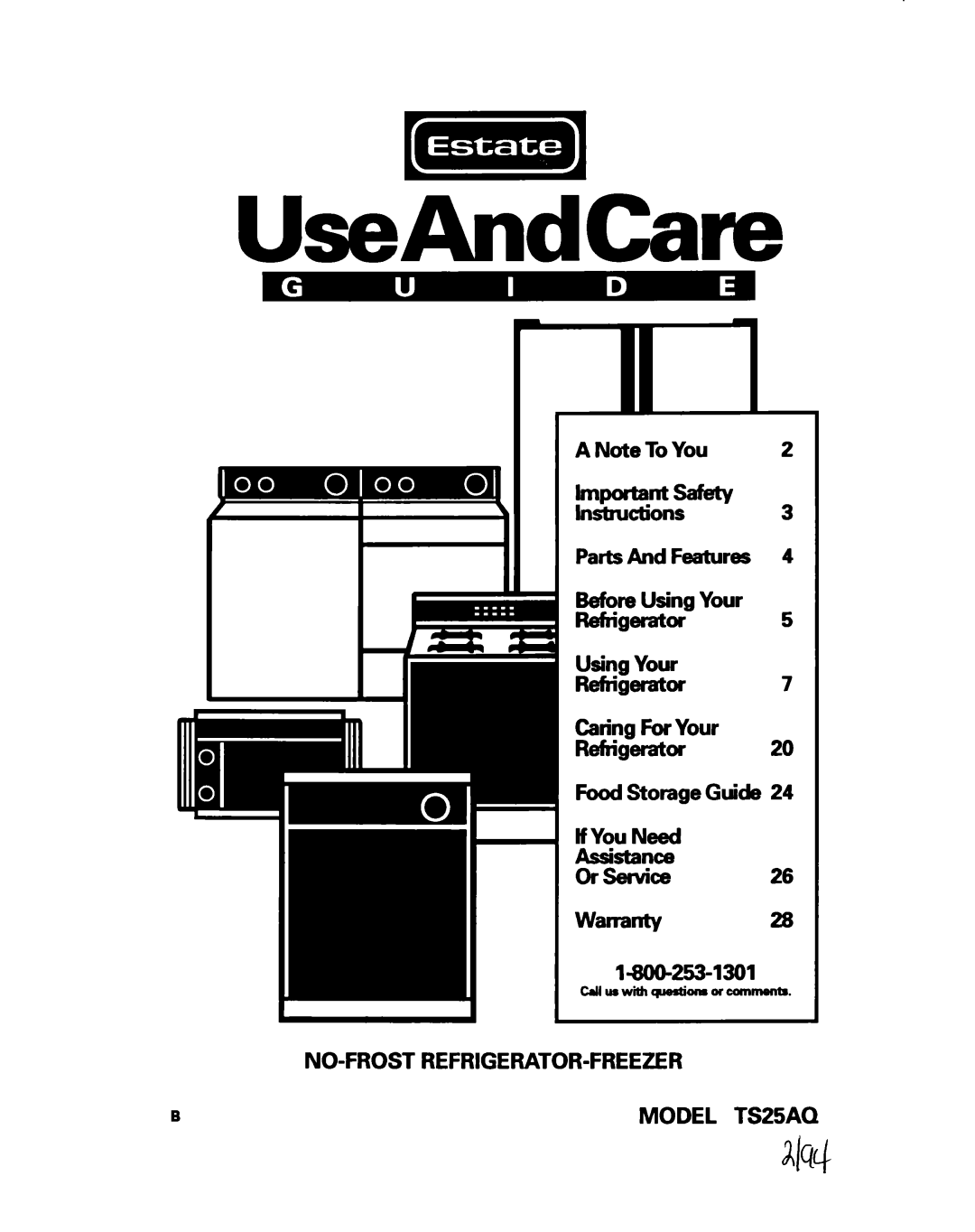 Estate TS25AQ warranty UseAndCare 