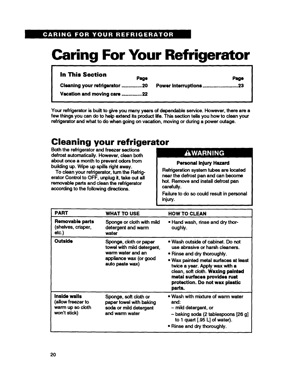 Estate TS25AQ Caring For Your Refrigerator, Cleaning your refrigerator, In This Section PageWI@, Vacation and moving care 