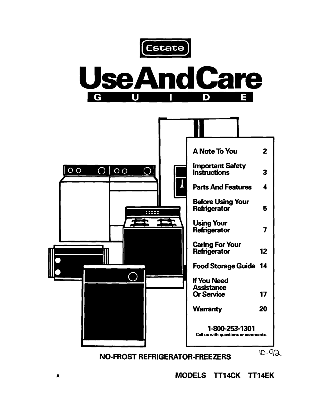 Estate LT14EK, TT14CK important safety instructions UseAndCare, Call us with grestions or comments 