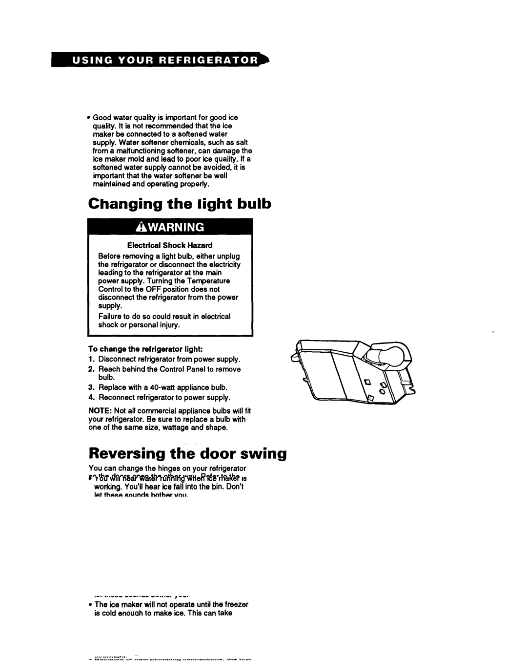 Estate TT14CK, LT14EK important safety instructions Changing the light bulb, Reversing the door swing 