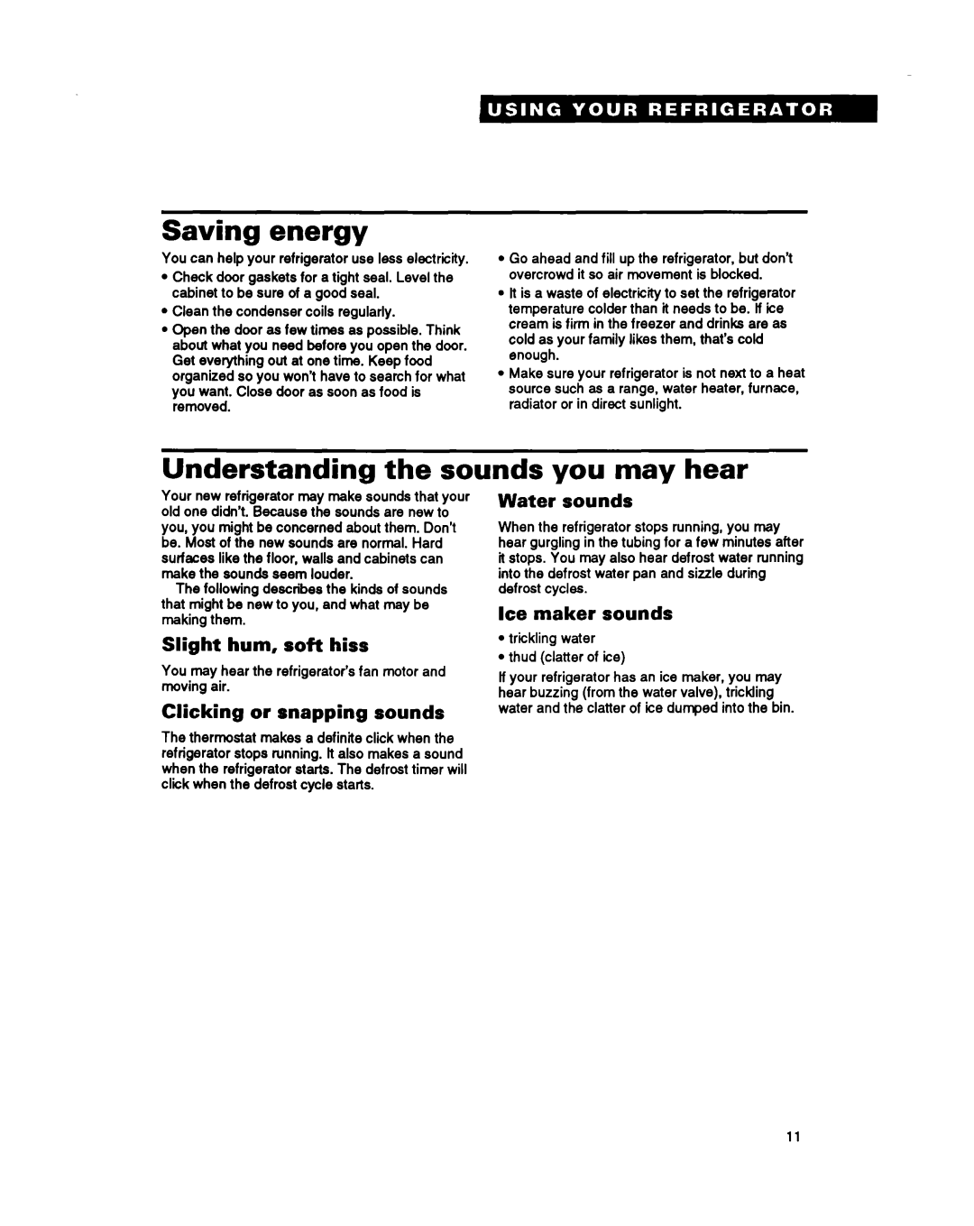 Estate LT14EK, TT14CK important safety instructions Saving energy, Understanding the sounds you may hear 