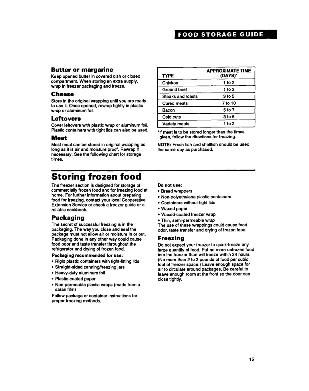 Estate LT14EK, TT14CK important safety instructions Storing frozen food 