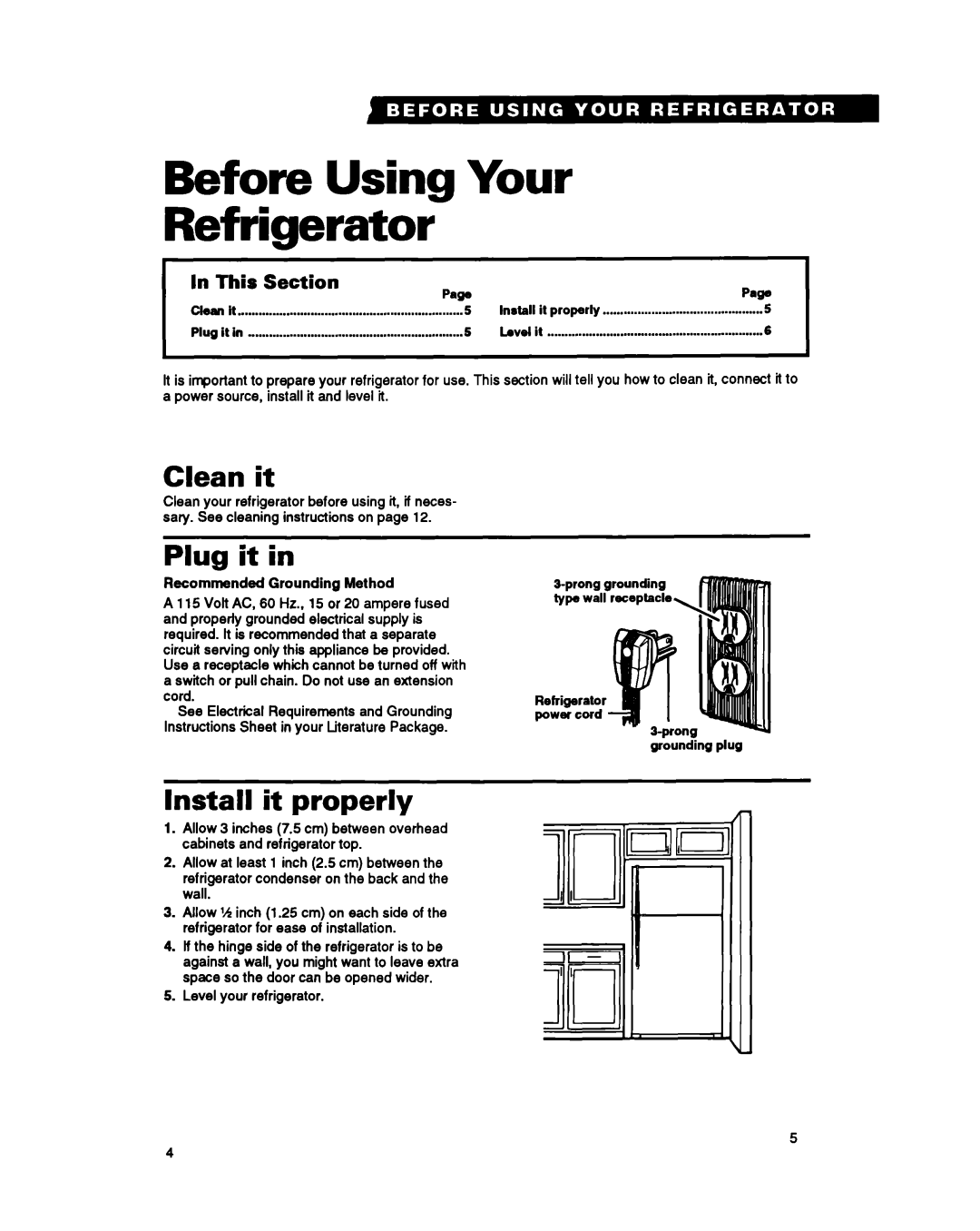 Estate LT14EK, TT14CK Before Using Your Refrigerator, Clean it, Plug it, Install it properly, This Section 