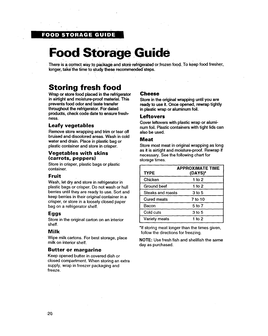 Estate TT18DK, TT20DK, TT18HD, TT18AK warranty Storing fresh food 