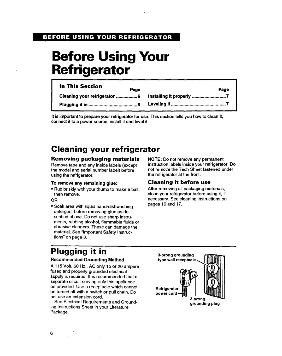 Estate TT18HD, TT18DK, TT20DK, TT18AK warranty Before Using Yiur Refrigerator, Cleaning your refrigerator, Plugging it 