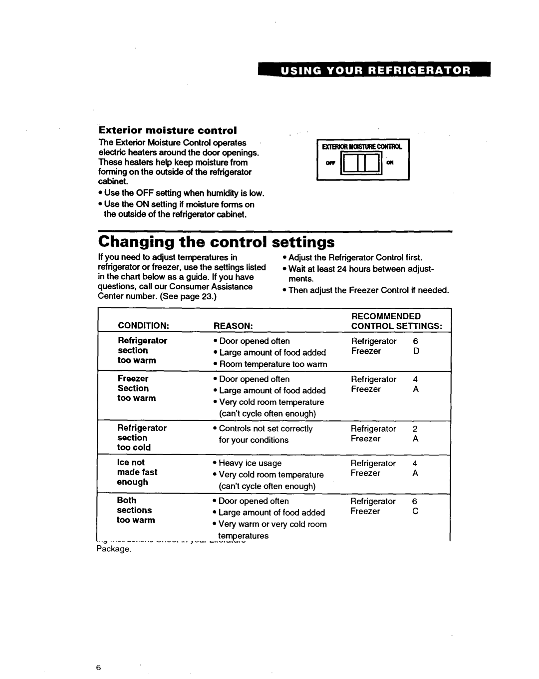 Estate TT20DK, TT18DK, TT18HD, TT18AK warranty Changing Control Settings, Exterior moisture coritrol 