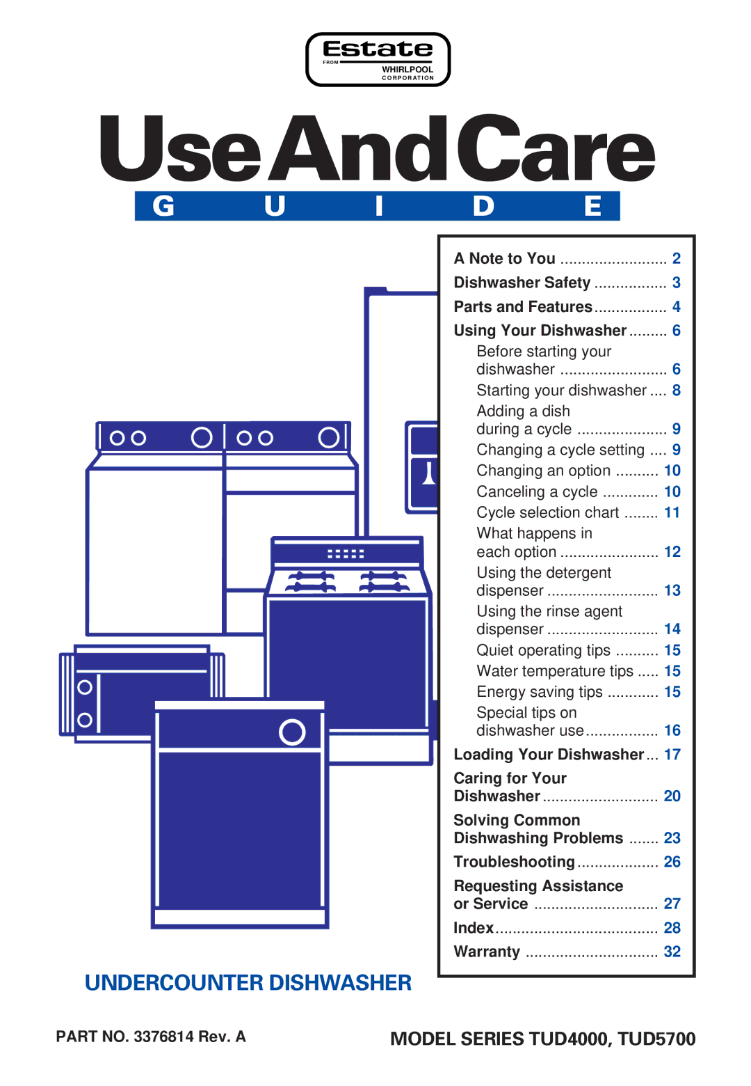 Estate TUD4000, TUD5700 warranty UseAndCare, Part no Rev. a 