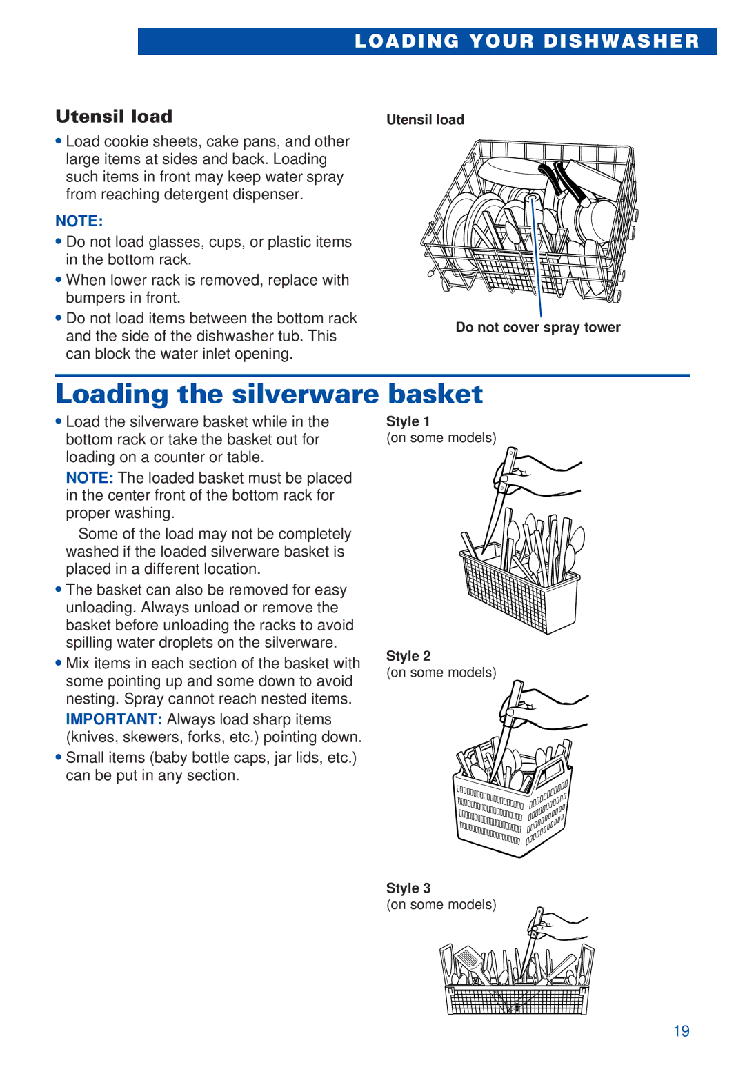 Estate TUD4000, TUD5700 warranty Loading the silverware basket 