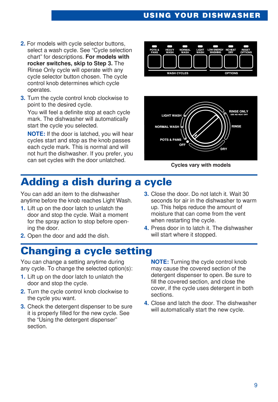 Estate TUD4000, TUD5700 warranty Adding a dish during a cycle, Changing a cycle setting 