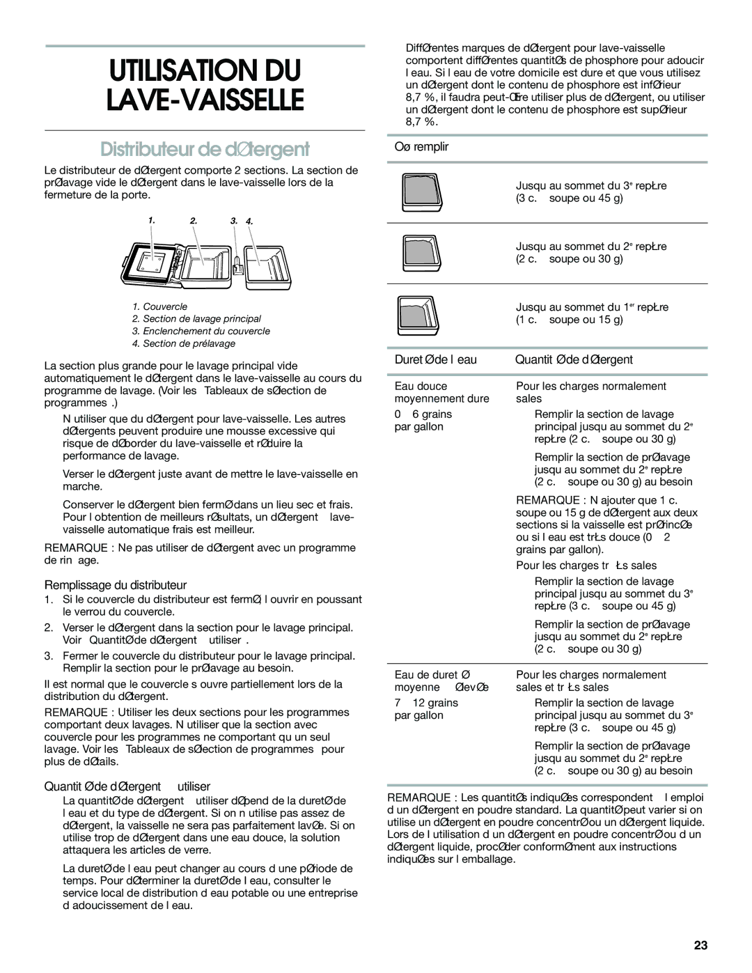 Estate TUD4700, TUD5700 manual Utilisation DU LAVE-VAISSELLE, Distributeur de détergent 