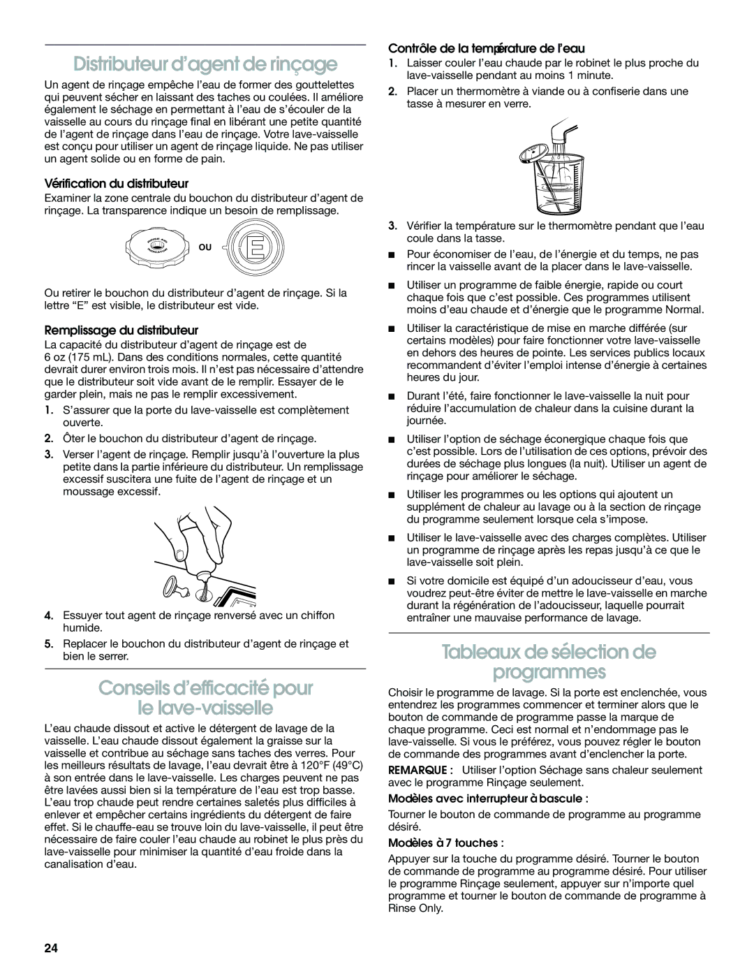 Estate TUD5700 Distributeur d’agent de rinçage, Conseils d’efficacité pour Le lave-vaisselle, Vérification du distributeur 