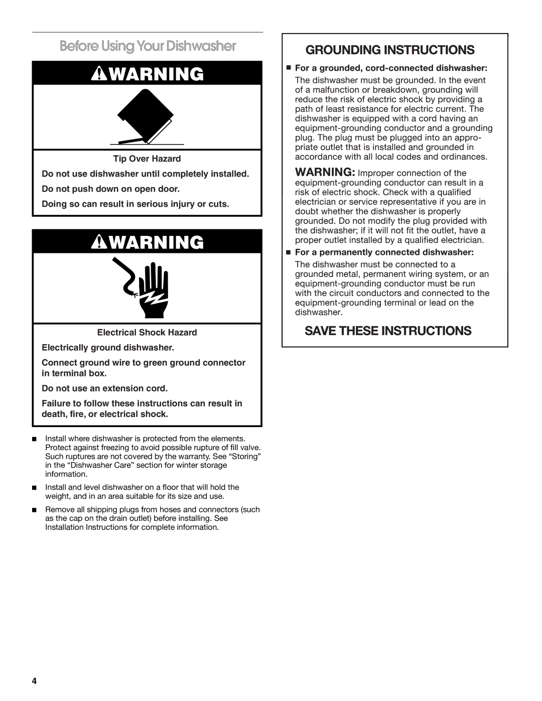 Estate TUD5700, TUD4700 manual Before Using Your Dishwasher 