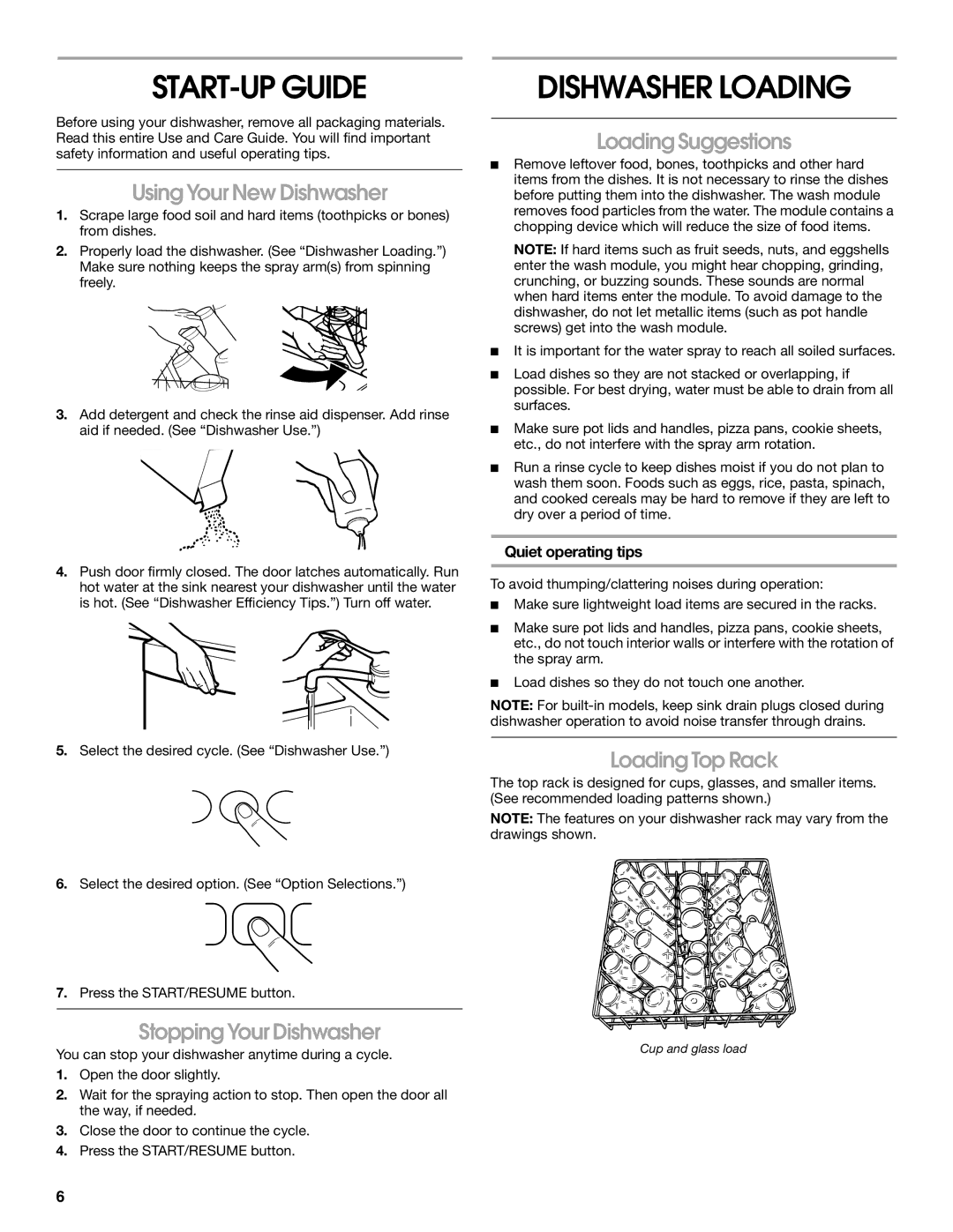 Estate TUD6750, TUD6710 manual START-UP Guide, Dishwasher Loading 