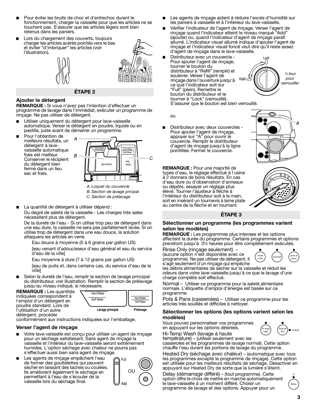 Estate TUD8700SQ important safety instructions Ajouter le détergent, Verser l’agent de rinçage 