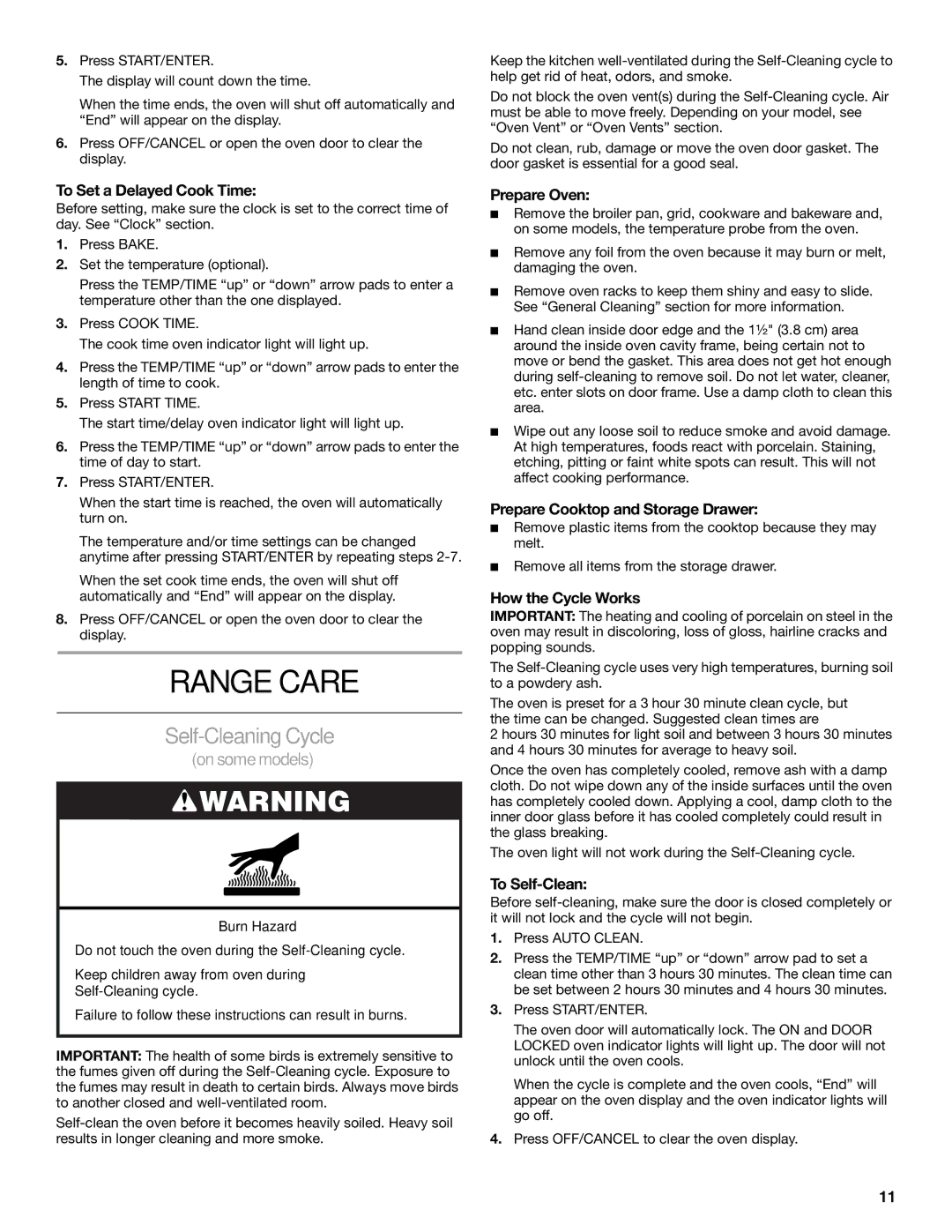 Estate W10017560 manual Range Care, Self-Cleaning Cycle 