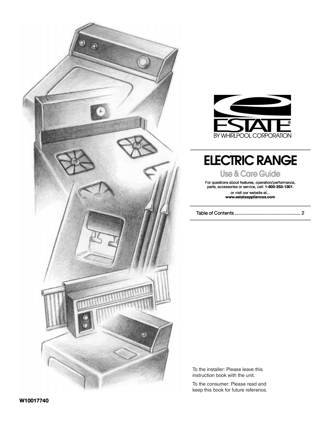 Estate W10017740 manual Electric Range, Use & Care Guide, or visit our website at 
