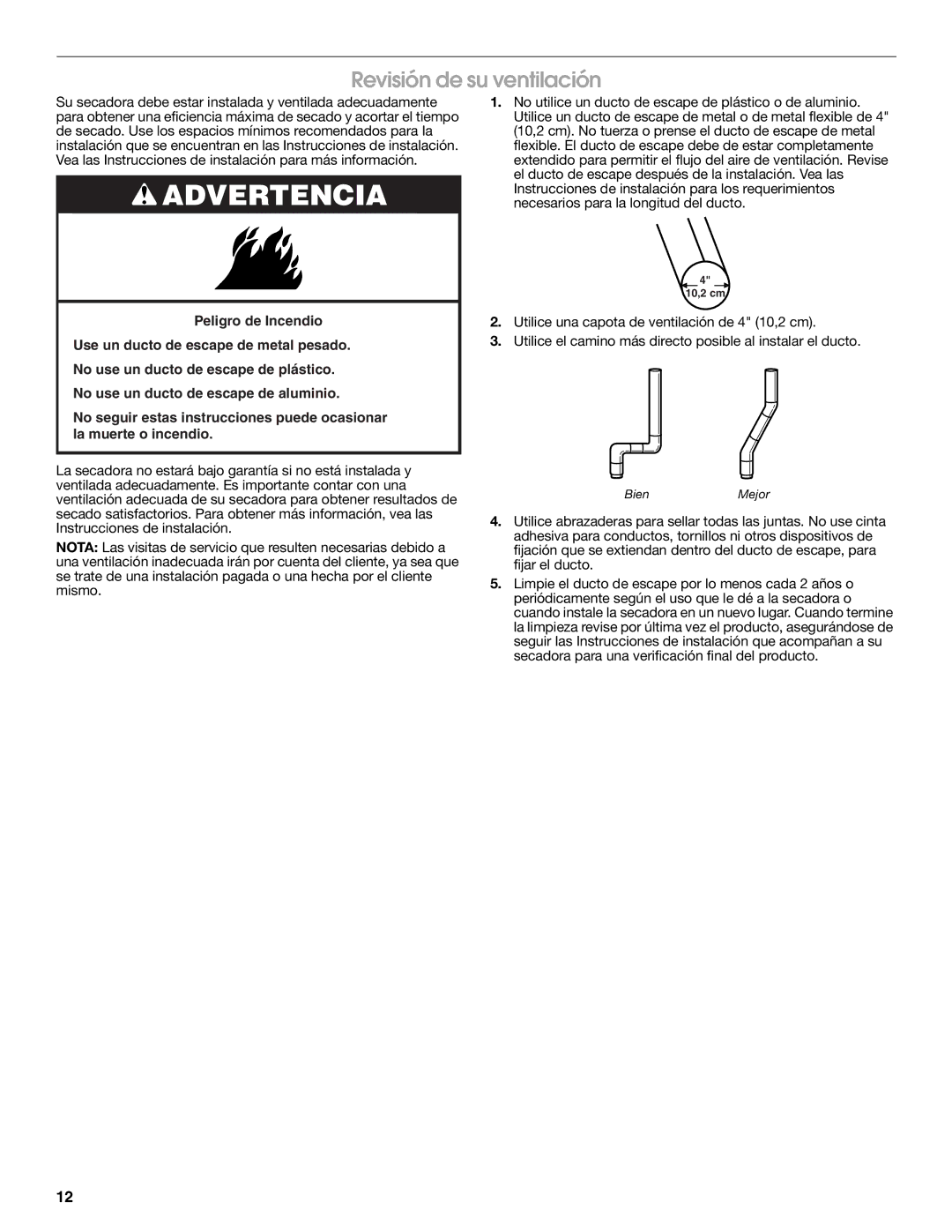 Estate W10118621A warranty Revisión de su ventilación 