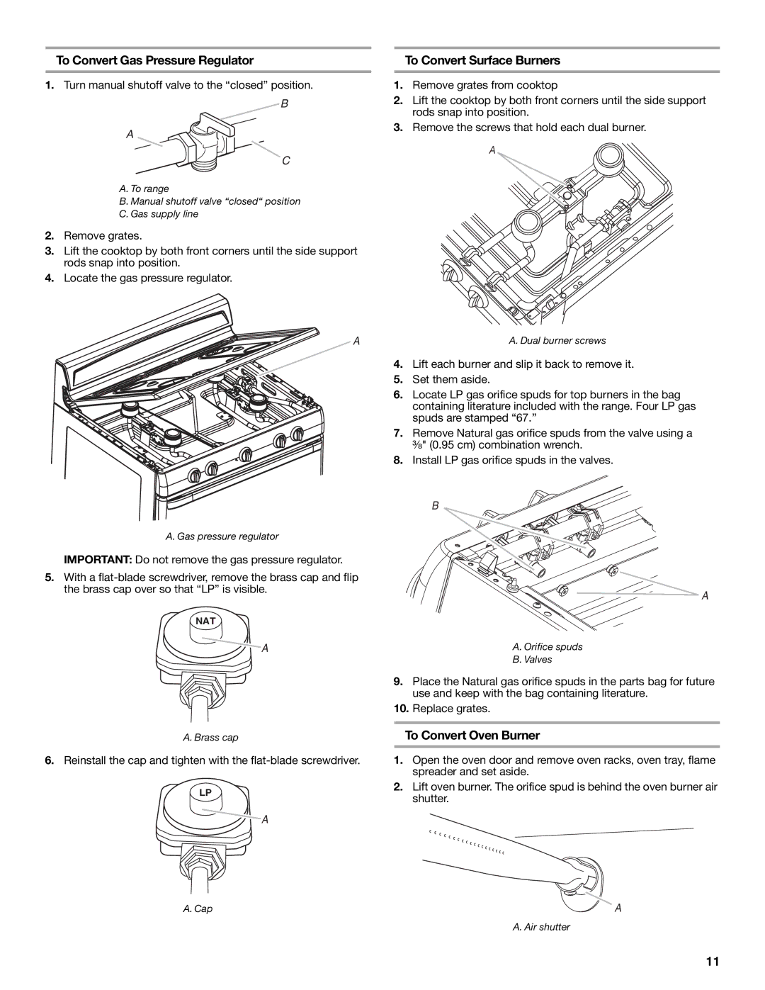 Estate W10121806C To Convert Gas Pressure Regulator, To Convert Surface Burners, To Convert Oven Burner 