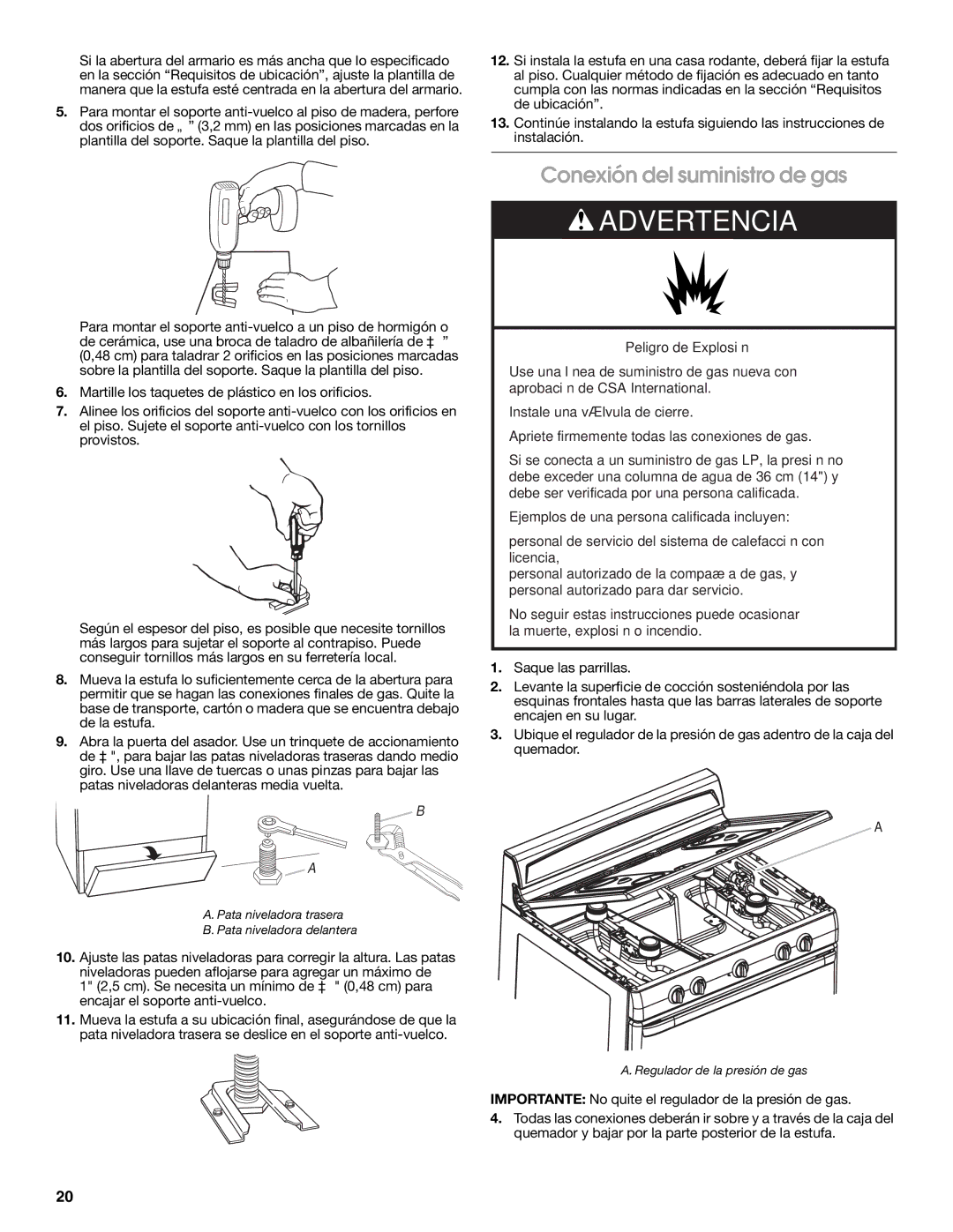 Estate W10121806C installation instructions Conexión del suministro de gas 