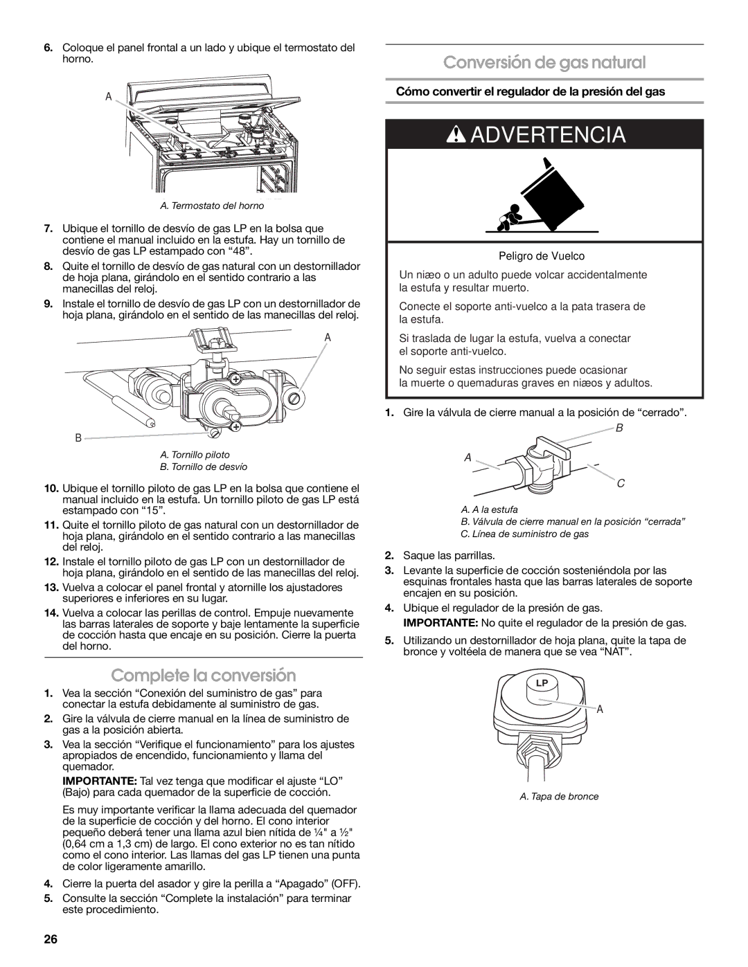 Estate W10121806C installation instructions Complete la conversión, Conversión de gas natural 