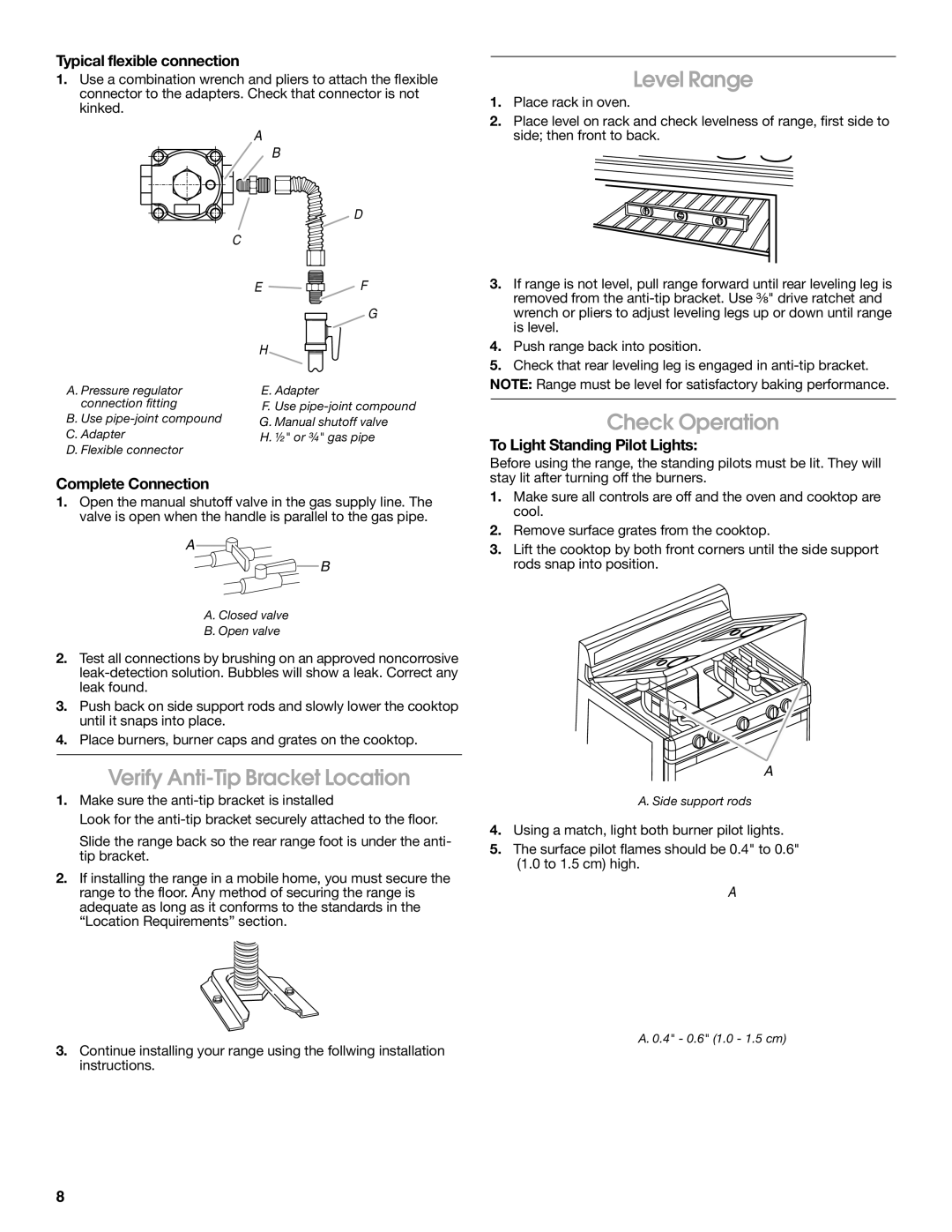 Estate W10121806C installation instructions Level Range, Verify Anti-Tip Bracket Location, Check Operation 