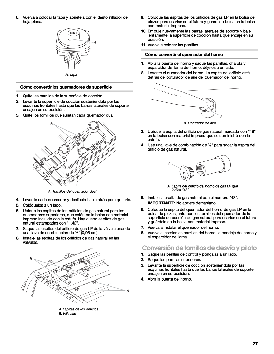 Estate W10121806C Conversión de tornillos de desvío y piloto, Cómo convertir el quemador del horno 