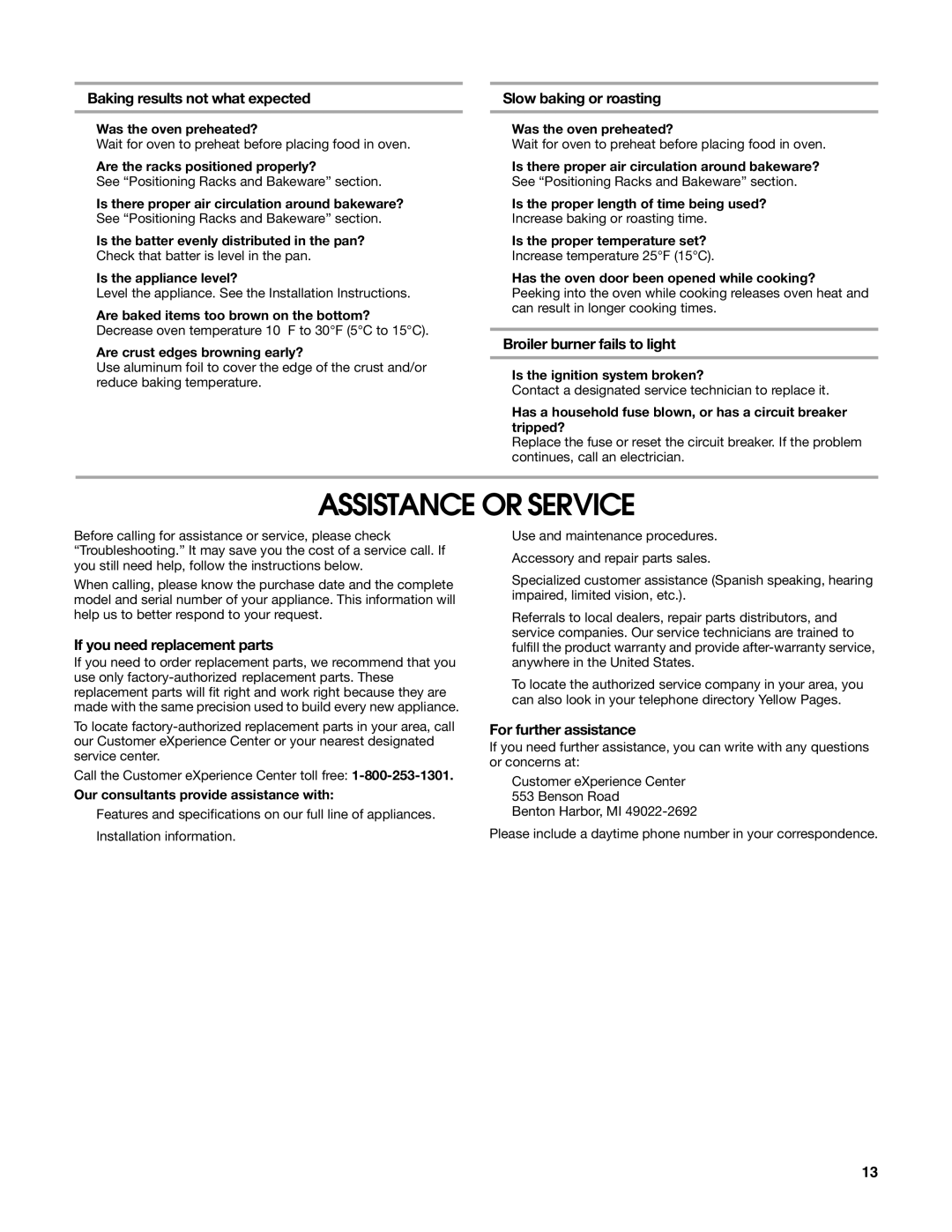 Estate W10162222A manual Assistance or Service 