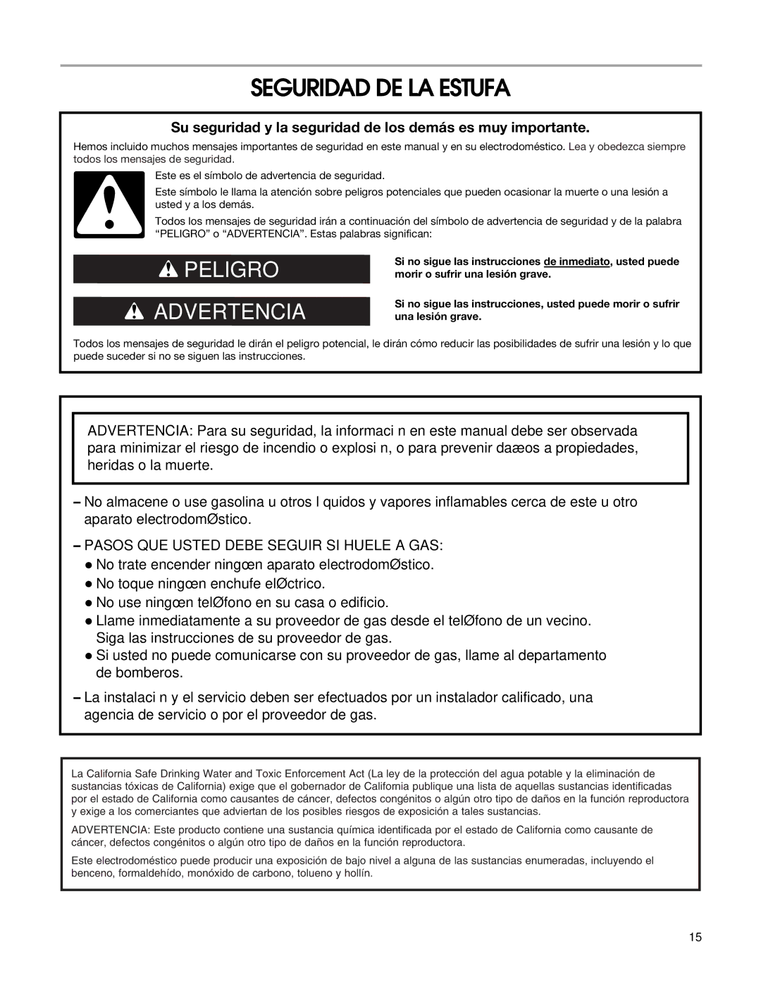 Estate W10162222A manual Seguridad DE LA Estufa, Su seguridad y la seguridad de los demás es muy importante 