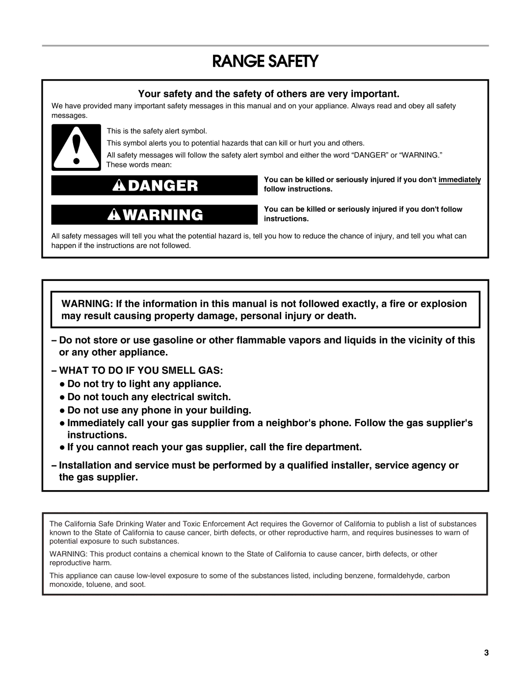 Estate W10162222A manual Range Safety, Your safety and the safety of others are very important 