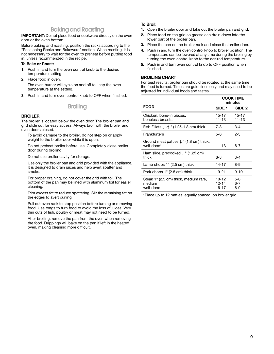 Estate W10162222A manual Baking and Roasting, Broiler, To Broil, Broiling Chart 