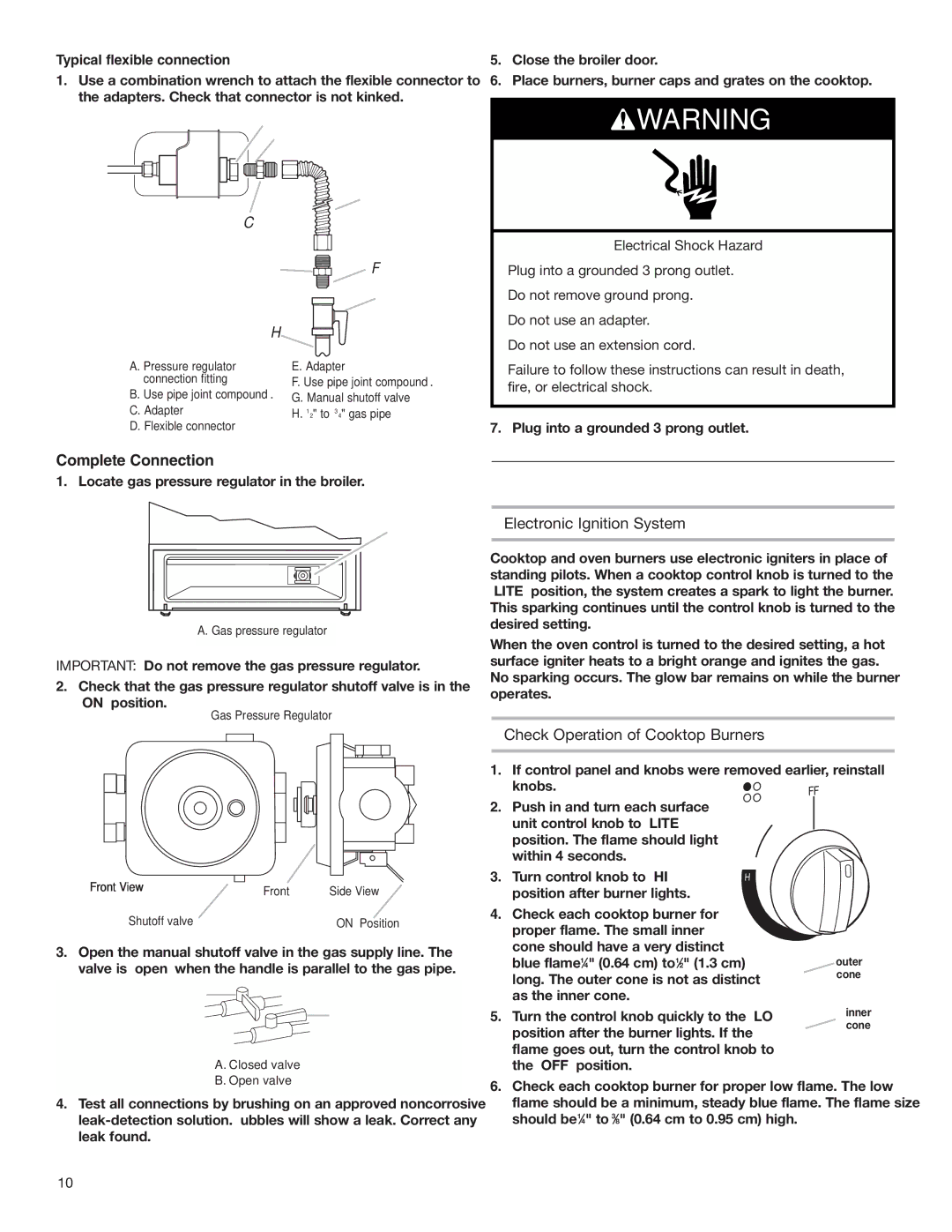 Estate W10173755D Complete Connection, Electronic Ignition System, Check Operation of Cooktop Burners 