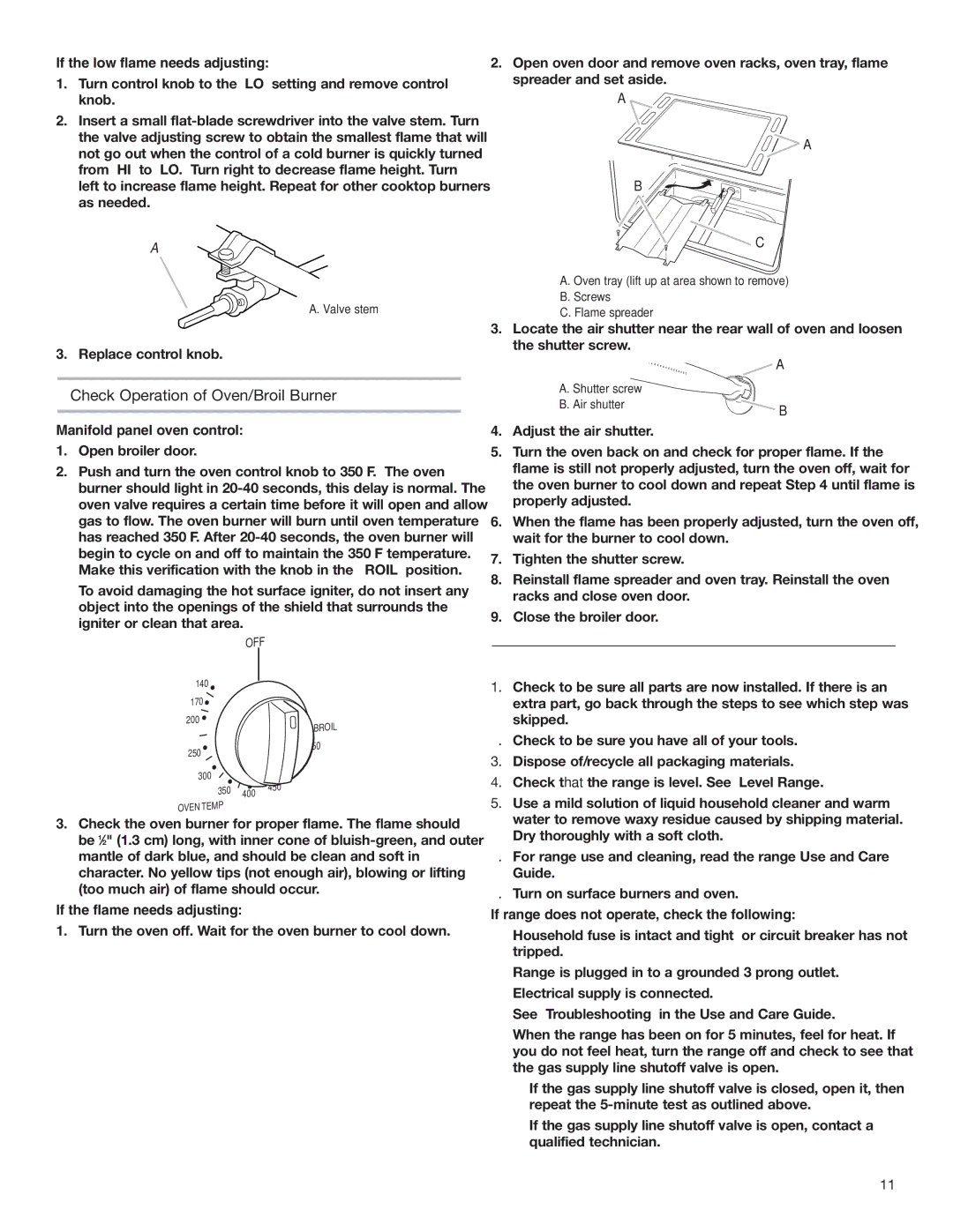 Estate W10173755D installation instructions Complete Installation, Check Operation of Oven/Broil Burner 