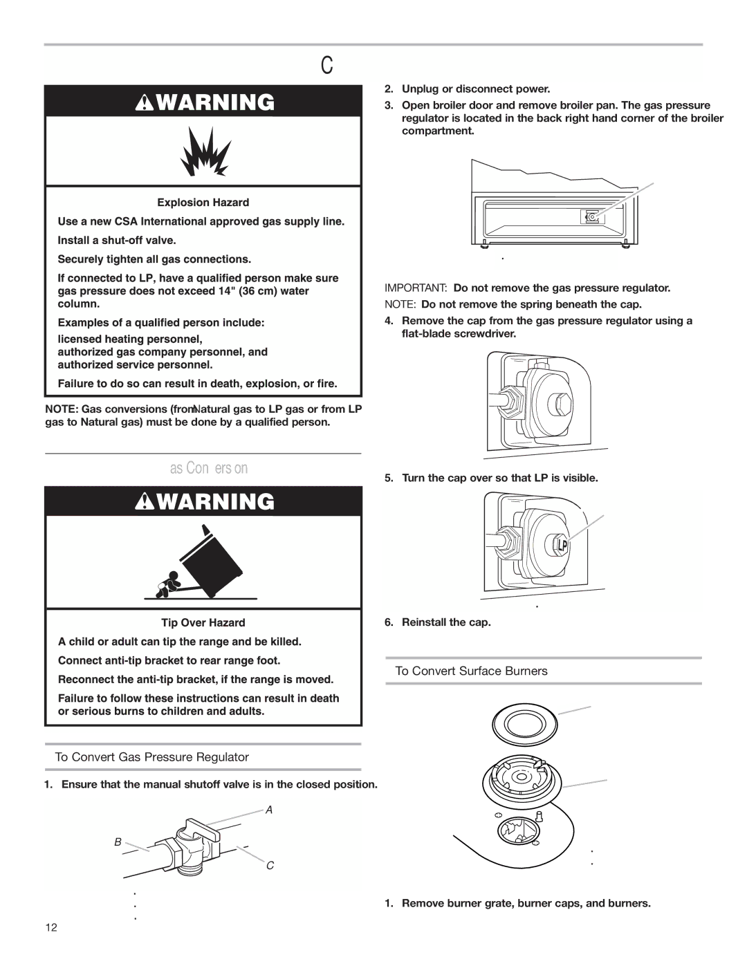 Estate W10173755D GAS Conversions, LP Gas Conversion, To Convert Gas Pressure Regulator, To Convert Surface Burners 