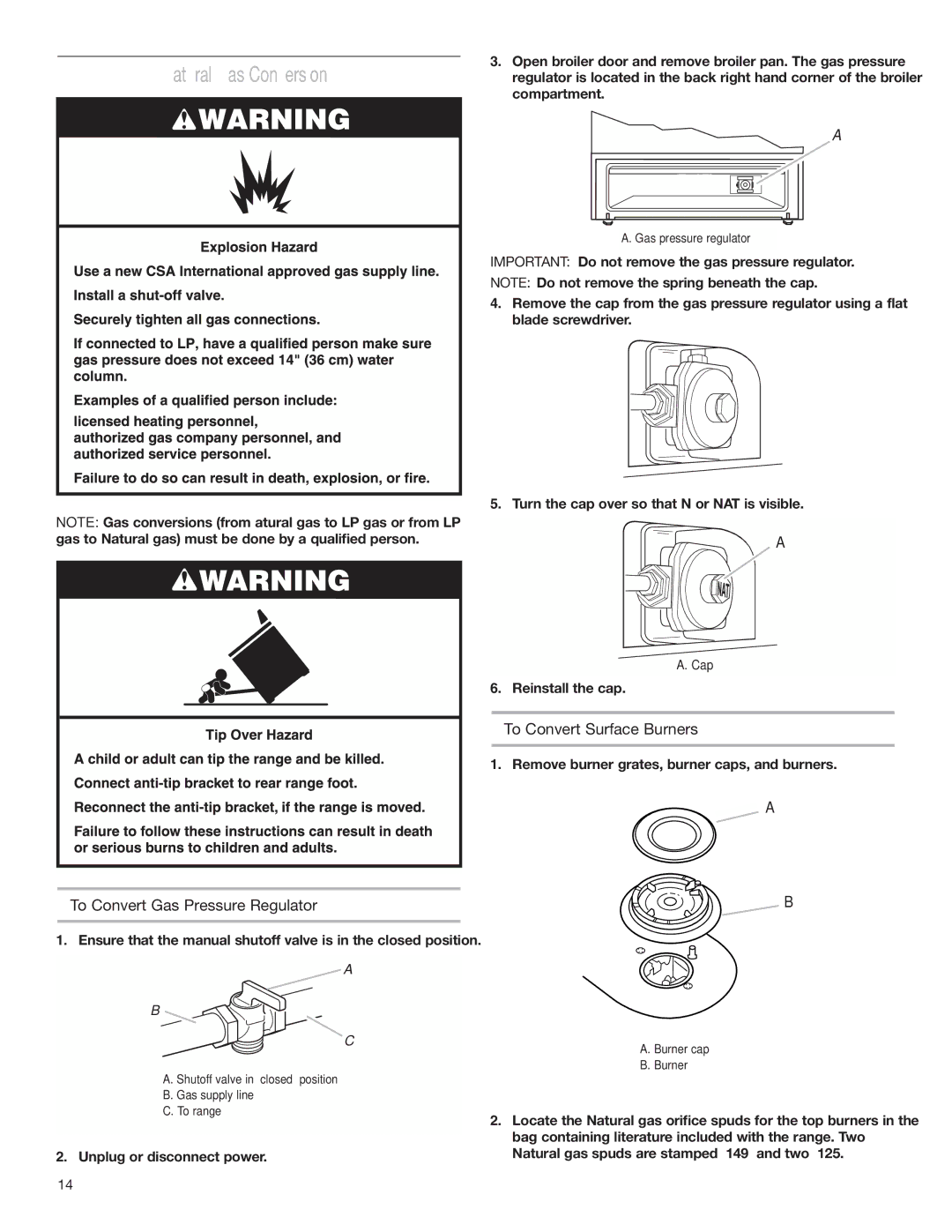 Estate W10173755D installation instructions Natural Gas Conversion 