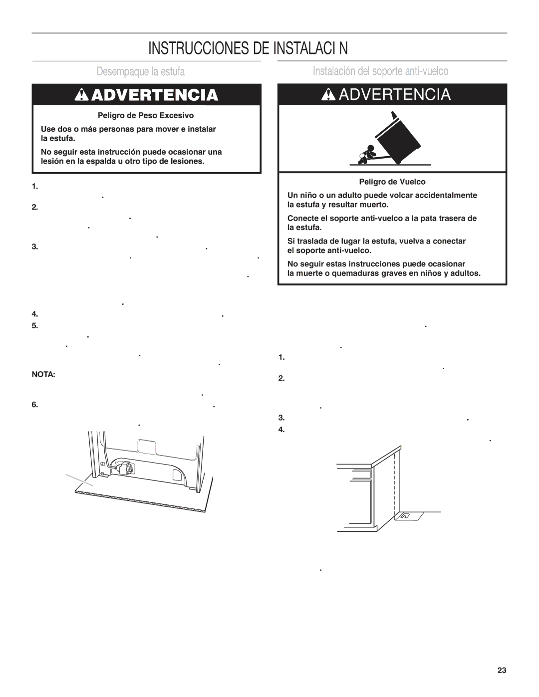 Estate W10173755D Instrucciones DE Instalación, Desempaque la estufa, Instalación del soporte anti-vuelco 